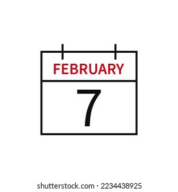 Calendar with date 7 february, line icon month name and date. Flat vector illustration for UI graphic design.