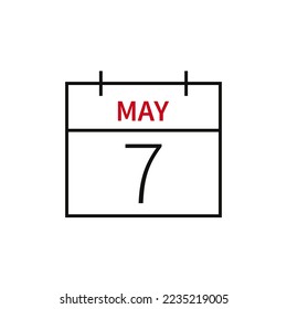 Calendar with date 7 may, line icon month name and date. Flat vector illustration for UI graphic design.
