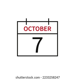 Calendar with date 7 october, line icon month name and date. Flat vector illustration for UI graphic design.