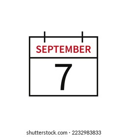 Calendar with date 7 september, line icon month name and date. Flat vector illustration for UI graphic design.