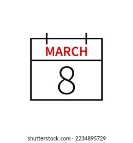 Calendar with date 8 march, line icon month name and date. Flat vector illustration for UI graphic design.