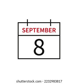 Calendar with date 8 september, line icon month name and date. Flat vector illustration for UI graphic design.