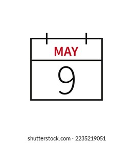 Calendar with date 9 may, line icon month name and date. Flat vector illustration for UI graphic design.