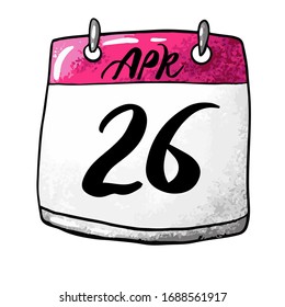 Calendar with the date April 26 on a white background. Holiday Memorial Day for those killed in radiation accidents and disasters. Vector illustration