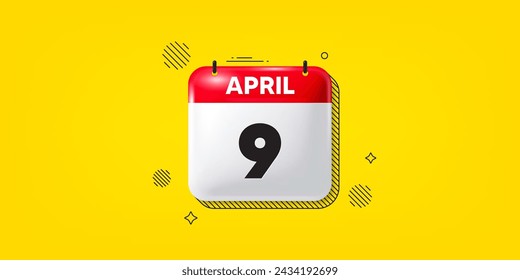 Icono de la fecha del calendario del 3 de abril. Icono del día 9 del mes. Fecha de programación del evento. Hora de cita de reunión. 9 de abril. Banner de fecha de mes del calendario. Página Día o Mensual. Vector