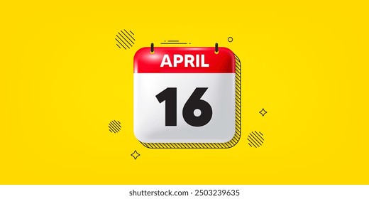 Calendar date of April 3d icon. 16th day of the month icon. Event schedule date. Meeting appointment time. 16th day of April. Calendar month date banner. Day or Monthly page. Vector