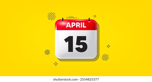 Calendar date of April 3d icon. 15th day of the month icon. Event schedule date. Meeting appointment time. 15th day of April. Calendar month date banner. Day or Monthly page. Vector