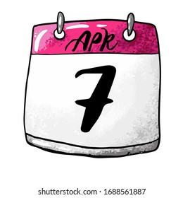 Calendar with the date April 7 on a white background. World Health Day, International Day of Remembrance of the Rwanda Genocide, Annunciation of the Blessed Virgin Mary. Vector illustration