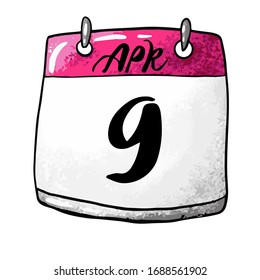 Calendar with the date April 9 on a white background. Holiday Passover .Vector illustration