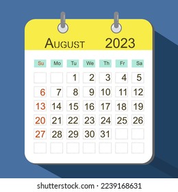 Calendar date August  2023 illustration 