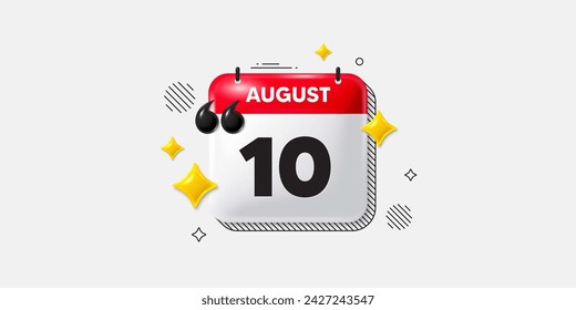 Icono de la fecha del calendario del 3 de agosto. Icono del día 10 del mes. Fecha de programación del evento. Hora de cita de reunión. 10 de agosto. Banner de fecha de mes del calendario. Página Día o Mensual. Vector