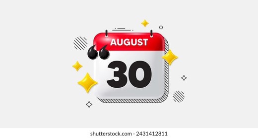 Icono de la fecha del calendario del 3 de agosto. Icono del día 30 del mes. Fecha de programación del evento. Hora de cita de reunión. 30 de agosto. Banner de fecha de mes del calendario. Página Día o Mensual. Vector