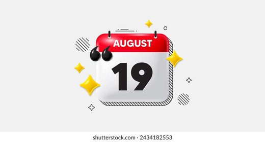 Icono de la fecha del calendario del 3 de agosto. Icono del día 19 del mes. Fecha de programación del evento. Hora de cita de reunión. 19 de agosto. Banner de fecha de mes del calendario. Página Día o Mensual. Vector