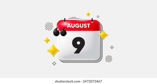 Calendar date of August 3d icon. 9th day of the month icon. Event schedule date. Meeting appointment time. 9th day of August. Calendar month date banner. Day or Monthly page. Vector