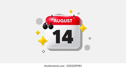 Calendar date of August 3d icon. 14th day of the month icon. Event schedule date. Meeting appointment time. 14th day of August. Calendar month date banner. Day or Monthly page. Vector