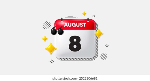 Calendar date of August 3d icon. 8th day of the month icon. Event schedule date. Meeting appointment time. 8th day of August. Calendar month date banner. Day or Monthly page. Vector