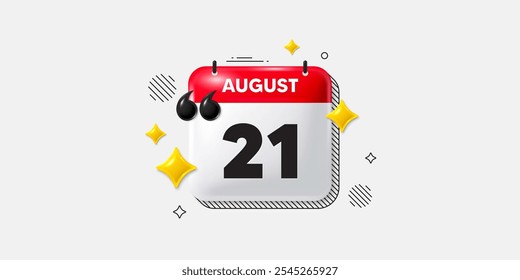 Calendar date of August 3d icon. 21th day of the month icon. Event schedule date. Meeting appointment time. 21th day of August. Calendar month date banner. Day or Monthly page. Vector