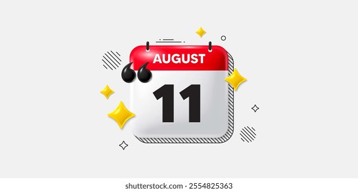 Calendar date of August 3d icon. 11th day of the month icon. Event schedule date. Meeting appointment time. 11th day of August. Calendar month date banner. Day or Monthly page. Vector