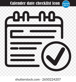 Ilustração do vetor do ícone da lista de verificação da data do calendário. Ícone simples de agenda de compromissos. PNG. Eps 10
