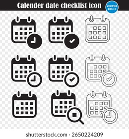 Ilustração do vetor do ícone da lista de verificação da data do calendário. Ícone simples de agenda de compromissos. PNG. Eps 10
