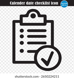 Ilustração do vetor do ícone da lista de verificação da data do calendário. Ícone simples de agenda de compromissos. PNG. Eps 10