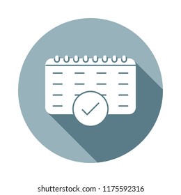 calendar date choose ok accept check mark icon in Flat long shadow style. One of web collection icon can be used for UI, UX