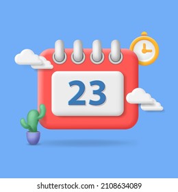 Concepto de fecha de calendario. Programación de planeación en el momento oportuno.  Ilustración de recordatorio de evento 3d vector