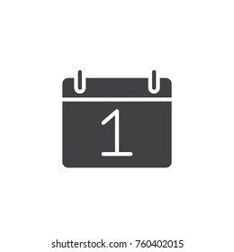 Calendar date - day one icon vector, filled flat sign, solid pictogram isolated on white. Reminder symbol, logo illustration.