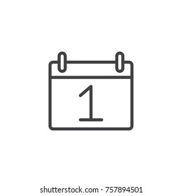 Calendar date - day one line icon, outline vector sign, linear style pictogram isolated on white. Reminder symbol, logo illustration. Editable stroke
