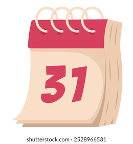 Calendar with date December 31, vector illustration on white background