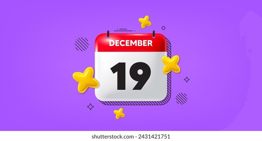 Icono de la fecha del calendario del 3 de diciembre. Icono del día 19 del mes. Fecha de programación del evento. Hora de cita de reunión. 19 de diciembre. Banner de fecha de mes del calendario. Página Día o Mensual. Vector