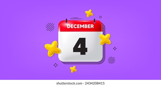 Calendar date of December 3d icon. 4th day of the month icon. Event schedule date. Meeting appointment time. 4th day of December. Calendar month date banner. Day or Monthly page. Vector