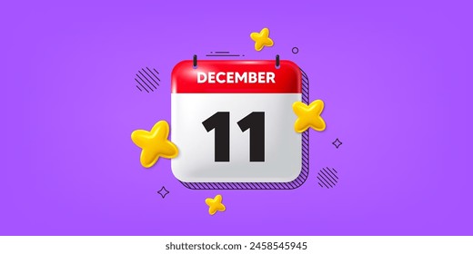 Calendar date of December 3d icon. 11th day of the month icon. Event schedule date. Meeting appointment time. 11th day of December. Calendar month date banner. Day or Monthly page. Vector