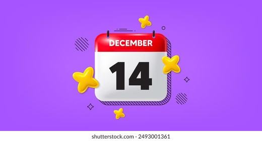 Calendar date of December 3d icon. 14th day of the month icon. Event schedule date. Meeting appointment time. 14th day of December. Calendar month date banner. Day or Monthly page. Vector