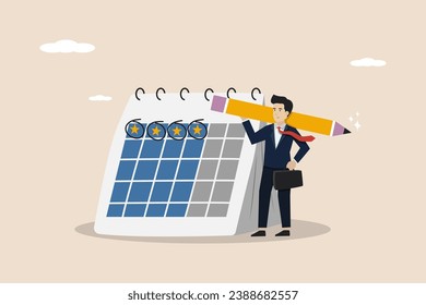Calendar date event, busy schedule, meeting schedule reminder, businessman circle mark on important meeting date event on calendar.