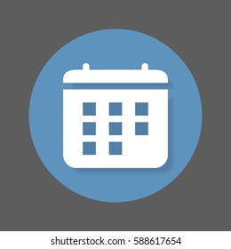 Calendar, date, event flat icon. Round colorful button, circular vector sign with shadow effect. Flat style design