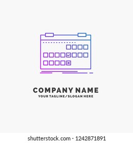 Calendar, date, event, release, schedule Purple Business Logo Template. Place for Tagline