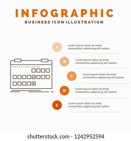 Calendar, date, event, release, schedule Infographics Template for Website and Presentation. Line Gray icon with Orange infographic style vector illustration