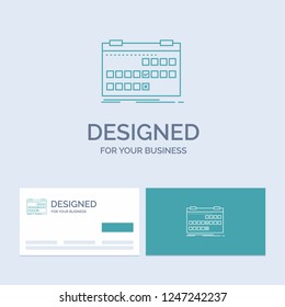 Calendar, date, event, release, schedule Business Logo Line Icon Symbol for your business. Turquoise Business Cards with Brand logo template