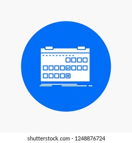 Calendar, date, event, release, schedule White Glyph Icon in Circle. Vector Button illustration