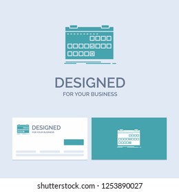 Calendar, date, event, release, schedule Business Logo Glyph Icon Symbol for your business. Turquoise Business Cards with Brand logo template.