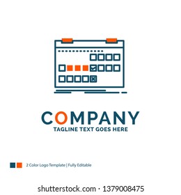 Calendar, date, event, release, schedule Logo Design. Blue and Orange Brand Name Design. Place for Tagline. Business Logo template.