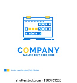 Calendar, date, event, release, schedule Blue Yellow Business Logo template. Creative Design Template Place for Tagline.