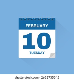 Calendar with date February 10. Day calendar icon vector, event calendar reminder, business meeting schedule date sign, deadline template, appointment date symbol, page calendar agenda planner sign.
