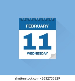 Calendar with date February 11. Day calendar icon vector, event calendar reminder, business meeting schedule date sign, deadline template, appointment date symbol, page calendar agenda planner sign.