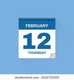 Calendar with date February 12. Day calendar icon vector, event calendar reminder, business meeting schedule date sign, deadline template, appointment date symbol, page calendar agenda planner sign.