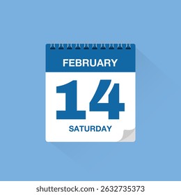 Calendar with date February 14. Day calendar icon vector, event calendar reminder, business meeting schedule date sign, deadline template, appointment date symbol, page calendar agenda planner sign.