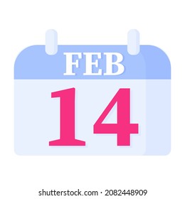 Calendar with the date of February 14th. Wedding and valentine day concept. Vector cartoon isolated illustration.
