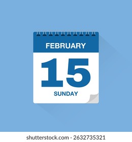 Calendar with date February 15. Day calendar icon vector, event calendar reminder, business meeting schedule date sign, deadline template, appointment date symbol, page calendar agenda planner sign.