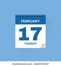 Calendar with date February 17. Day calendar icon vector, event calendar reminder, business meeting schedule date sign, deadline template, appointment date symbol, page calendar agenda planner sign.